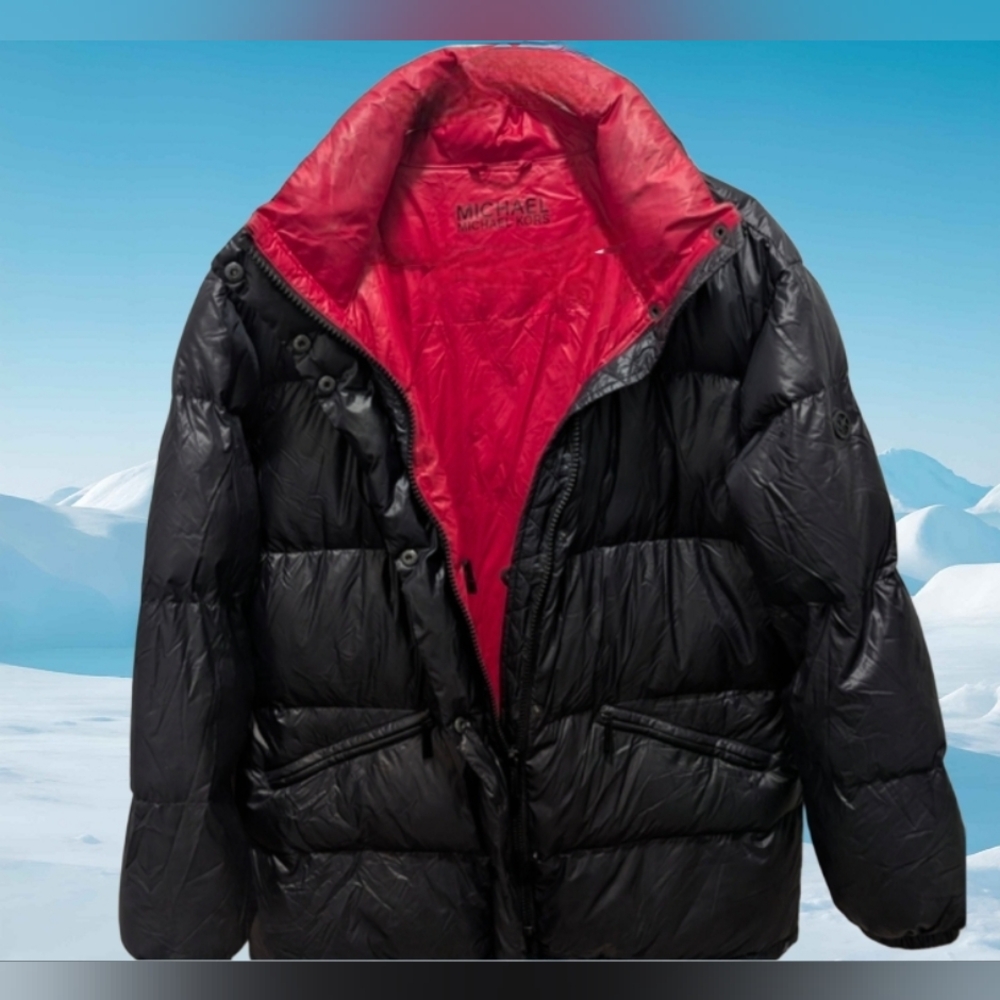 Michael Kors Ultra Lightweight Down Puffer Jacket Black Red NWOT Size M